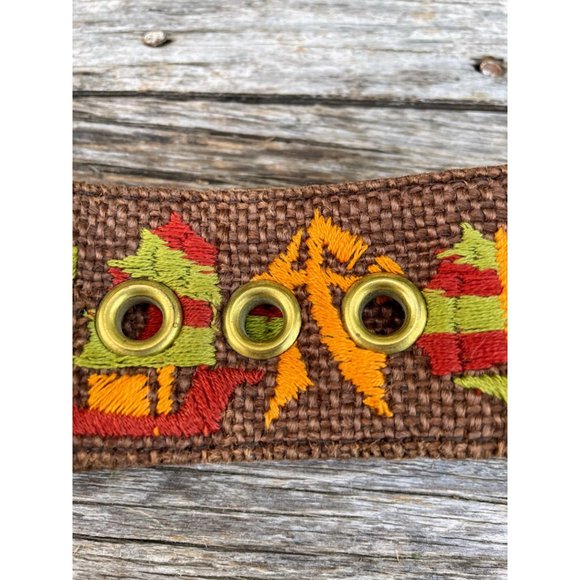 Vintage Burlap Wide Belt Chinese Embroidered Letters Ships Sz 36"-41" - Picture 5 of 14